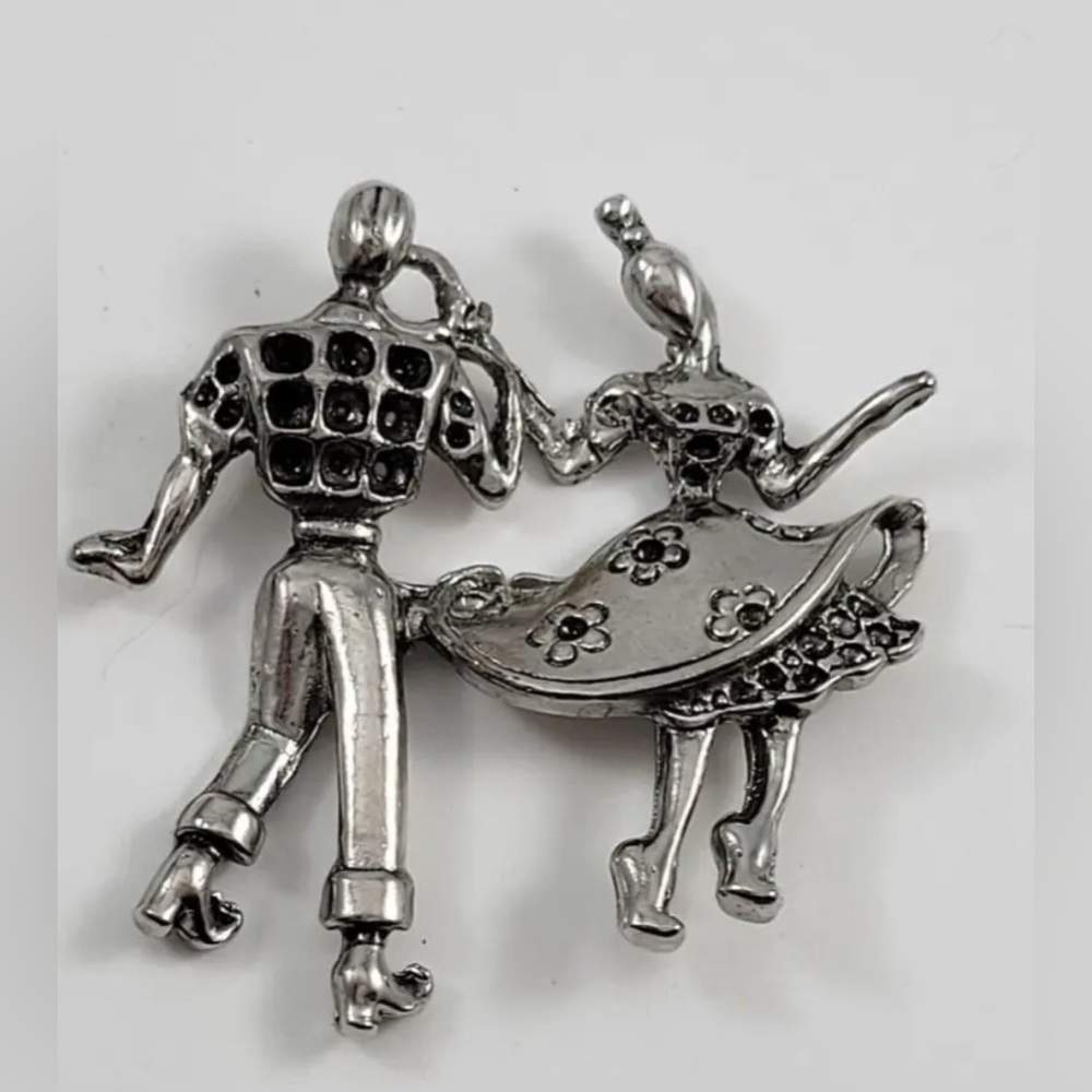 Vintage Clip On Earrings Silver Tone Male And Female Dancer Unique 50’s Style